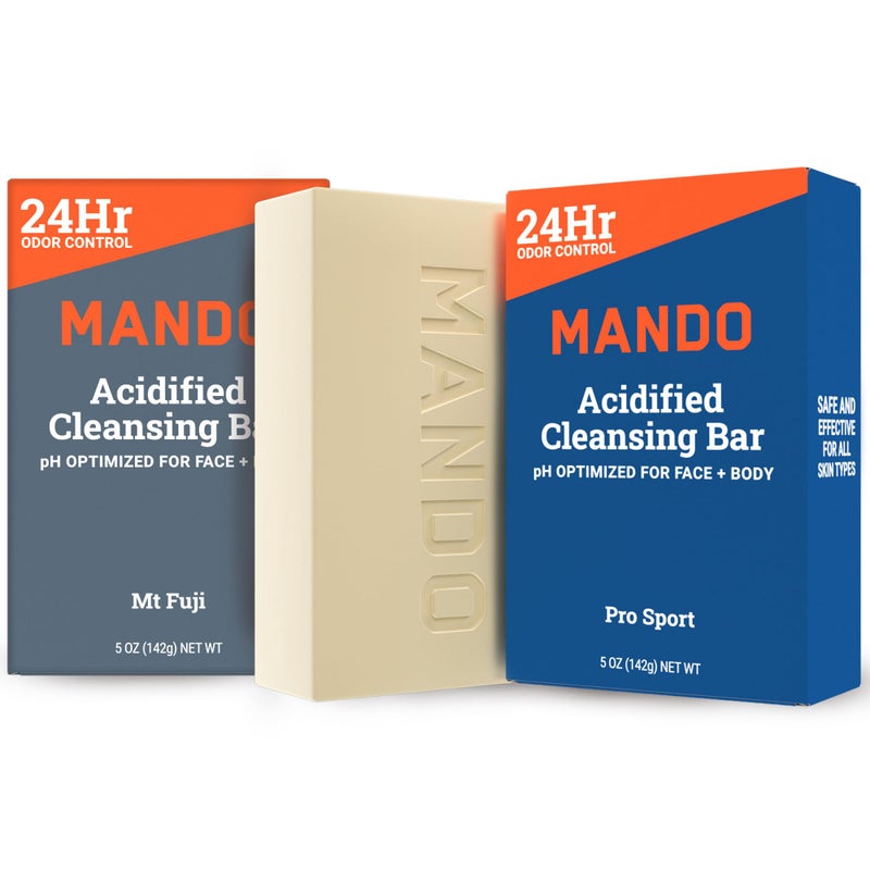 Mando 4in1 Acidified Cleansing Bar  24Hour Odor Control  Moisturizing Formula  Formulated without SLS and Parabens  Safe For Sensitive Skin  5 ounces Pack of 2  Pro Sport  Mt Fuji